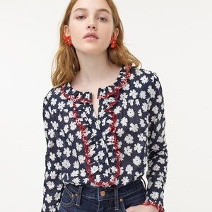 - JCREW Embroidered Ruffle Blouse NWT SZ M NavyIvory